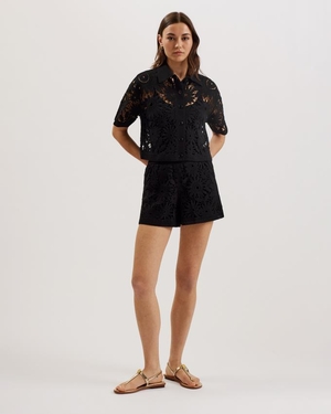 Short Ted Baker Floral Crochet Knitted Noir Femme | KQT-70486030